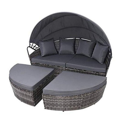 EVRE  Mixed Grey Bali Day Bed Outdoor Garden Furniture Set With Canopy with cover - 3