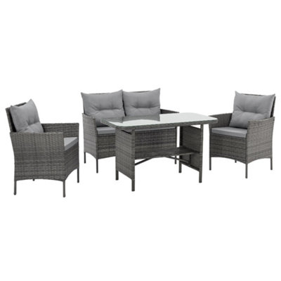 EVRE Mixed Grey Florence Garden Rattan Furniture Dining Set 4 Piece Seat Sofa Chair Outdoor Wicker Glass Top Table with Cover - 3