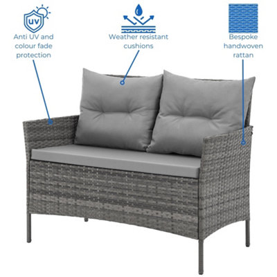 EVRE Mixed Grey Florence Garden Rattan Furniture Dining Set 4 Piece Seat Sofa Chair Outdoor Wicker Glass Top Table with Cover - 4