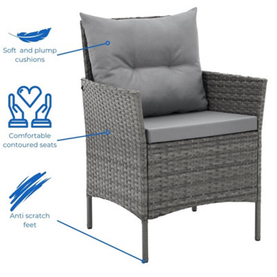 EVRE Mixed Grey Florence Garden Rattan Furniture Dining Set 4 Piece Seat Sofa Chair Outdoor Wicker Glass Top Table with Cover - 5