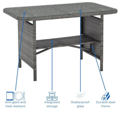 EVRE Mixed Grey Florence Garden Rattan Furniture Dining Set 4 Piece Seat Sofa Chair Outdoor Wicker Glass Top Table with Cover - 6