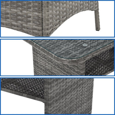 EVRE Mixed Grey Florence Garden Rattan Furniture Dining Set 4 Piece Seat Sofa Chair Outdoor Wicker Glass Top Table with Cover - 8