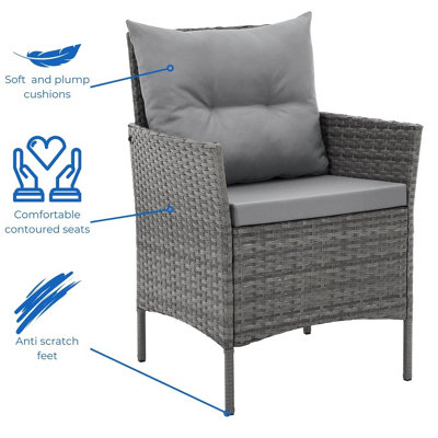EVRE Mixed Grey Florence Garden Rattan Furniture Dining Set 4 Piece Seat Sofa Chair Outdoor Wicker Glass Top Table with Cushions - 3