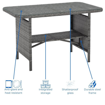 EVRE Mixed Grey Florence Garden Rattan Furniture Dining Set 4 Piece Seat Sofa Chair Outdoor Wicker Glass Top Table with Cushions - 5