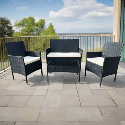 EVRE Nero Black Rattan Garden Furniture Set Patio Conservatory Indoor Outdoor 4 piece set Glass Top Coffee Table DIY at B Q