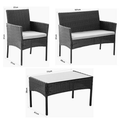 EVRE Nero Black Rattan Garden Furniture Set Patio Conservatory Indoor Outdoor 4 piece set Glass Top Coffee Table DIY at B Q