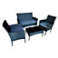 EVRE Nero Black Rattan Garden Furniture Set Patio Conservatory Indoor Outdoor 4 piece set