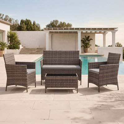 Madrid Rattan Garden Furniture Set Patio Conservatory Indoor Outdoor 4 piece set Glass Top Table