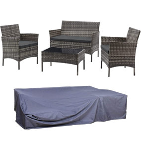 EVRE New Mixed Grey Madrid Rattan Garden Furniture Set Patio Conservatory Indoor Outdoor 4 piece set and Cover