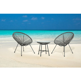 EVRE Pebble Grey Goa Acapulco Styled Garden Furniture Set Bistro Patio Indoor Outdoor Balcony Garden Terrace 2 Chairs & 1 Table
