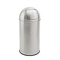 EVRE Round 25L Stainless Steel Silver Waste Bin with Push Lid Removable Compartment and Non Slip Base