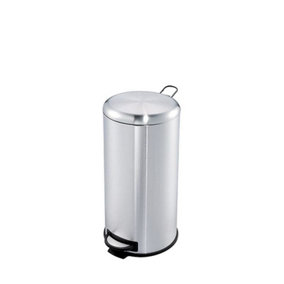 EVRE Round 30L Stainless Steel Silver Waste Bin with Pedal Removable Compartment and Non Slip Base - FREE NEXT-DAY DELIVERY