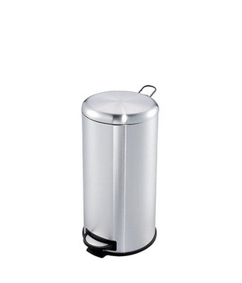 EVRE Round 30L Stainless Steel Silver Waste Bin with Pedal Removable Compartment and Non Slip Base