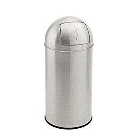 EVRE Round 35L Stainless Steel Silver Waste Bin with Push Lid Removable Compartment and Non Slip Base