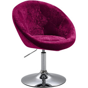 EVRE Round Velvet Barstool Red with Height Adjustment and Swivel