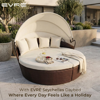 EVRE Seychelles Day Sun Bed Rattan Round Outdoor Garden Furniture Set ...