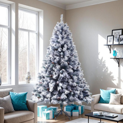 EVRE Snowy Spruce Artificial Christmas Tree Pine Cone Berries 8FT 240cm 1500 Tips - 4/5/6/7/8FT AVAILABLE