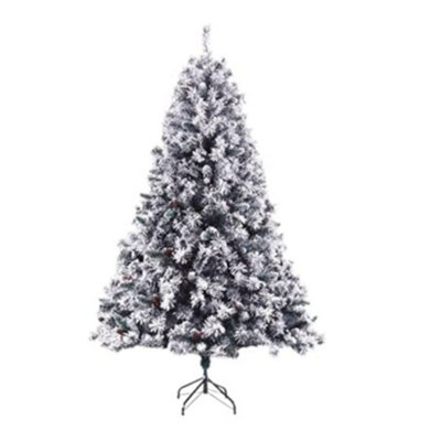 EVRE Snowy White Spruce Artificial Christmas Tree With Pine Cones & Berries 8ft with 1500 PVC Tips, Easy Build Hinged Branches & S