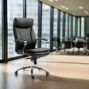 EVRE Style Black Office Chair Faux Leather with Height Swivel Adjust Headrest - FREE NEXT-DAY DELIVERY