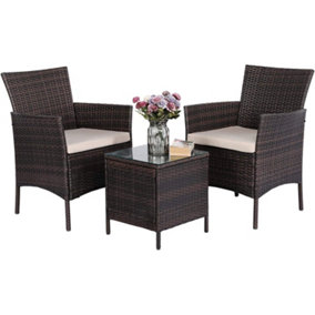 Evre Venice Bistro Outdoor Rattan Garden Furniture Set for 2 for Garden, Yard, Pool, Backyard, Conservatory, Patio with 2 Chairs A