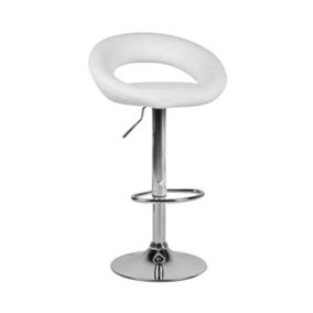 Evre White Bar Stool Crescent Shape Moon Adjustable Swivel Gas Lift for Pubs Counters Kitchens Bars Double Stitched Square