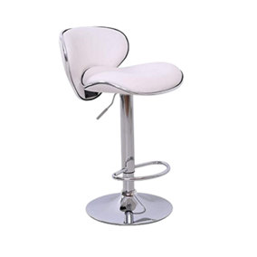 EVRE White Bar Stool Faux Leather Adjustable Height With Swivel Seat For Pub Kitchen Reception. - FREE NEXT-DAY DELIVERY