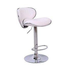 EVRE White Bar Stool Faux Leather Adjustable Height With Swivel Seat For Pub Kitchen Reception.