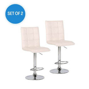 EVRE White Cuban Bar Stool with Adjustable Gas Lift and 360 degree Swivel for Pubs Kitchen Breakfast