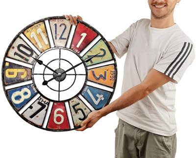 Ex-Pro Large Number Distressed Look Multi Coloured Wall Clock 60cm