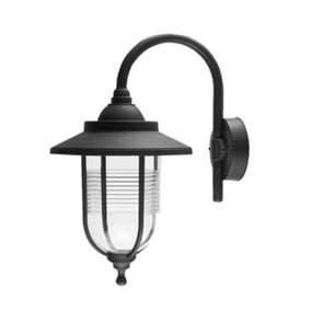 Ex-Pro Outdoor Rounded Wall Light Lantern, LED E27 11W, IP44 Rated, Black