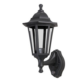 Ex-Pro Outdoor Security Wall Light Lantern with PIR Motion Sensor, IP44 Rated, E27 LED GLS Fitting, Black