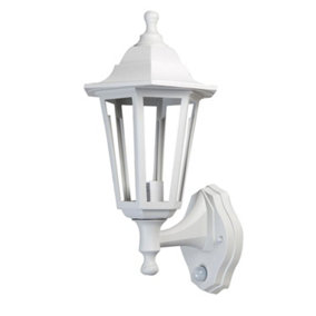 Ex-Pro Outdoor Security Wall Light Lantern with PIR Motion Sensor, IP44 Rated, E27 LED GLS Fitting, White