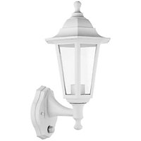 Ex-Pro Outdoor Wall Light Lantern with Dust to Dawn Sensor, LED E27 11W, IP44 Rated, 26x19cm, White
