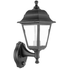 Ex-Pro Outdoor Wall Light Lantern with Dust to Dawn Sensor, LED E27 11W, IP44 Rated, 27x14cm, Black