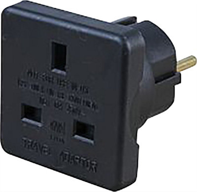 Ex-Pro  Travel Adapter Converts UK Plugs to 2 pin (Round & Flat) BLACK