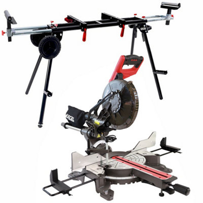 Excel 10" 255mm Sliding Mitre Saw Double Bevel 2000W/240V with Laser & Universal Wheel Stand