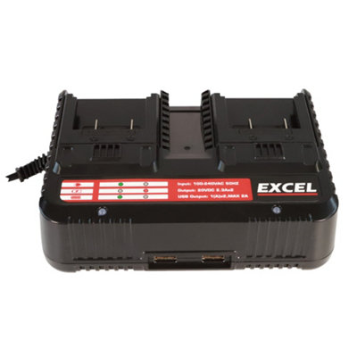 Excel 100-240V Dual Port Fast Battery Charger 2.3A EXL130WTP