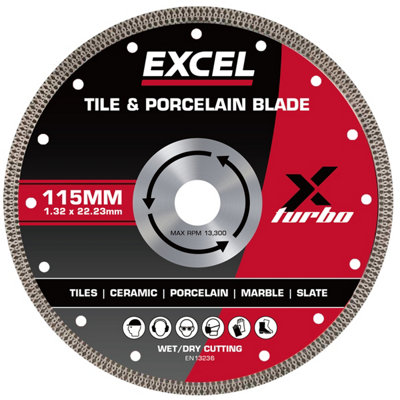 Excel 115mm Diamond Cutting Blade Pack of 5 Wet & Dry Use for Ceramic ...