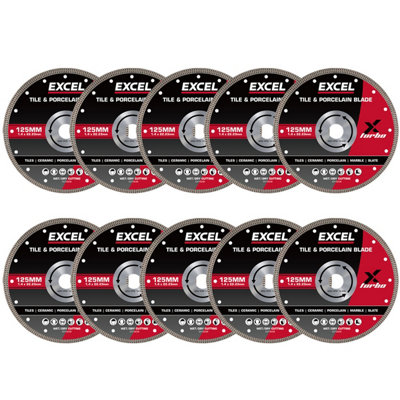 Excel 125mm Diamond Cutting Blade Pack of 10 Wet & Dry Disc for Ceramic ...