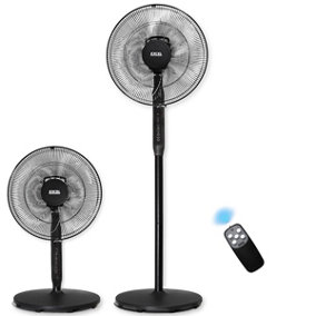 Excel 16" Height Adjustable Pedestal Fan Digital Touch Panel with Remote Control Black