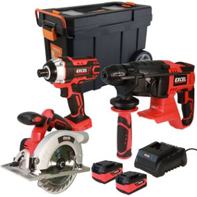 Excel 18V 3 Piece Tool Kit with 2 x 5.0Ah Battery Charger & Mobile Wheel Box EXLKIT-16066