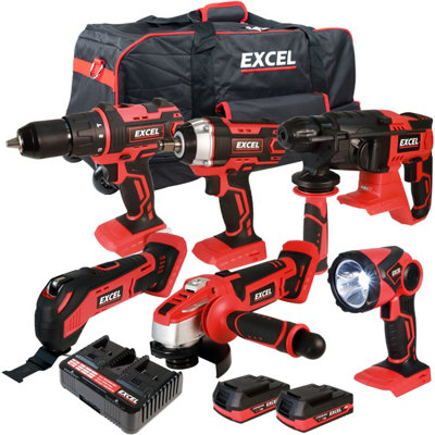 Excel 18V 6 Piece Power Tool Kit with 2 x 2.0Ah Batteries EXL10175