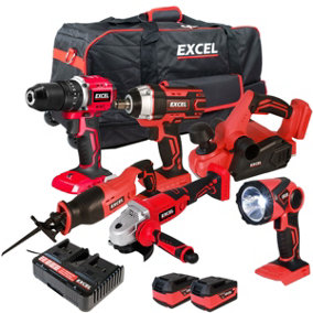 Excel 18V 6 Piece Power Tool Kit with 2 x 5.0Ah Batteries EXL10176