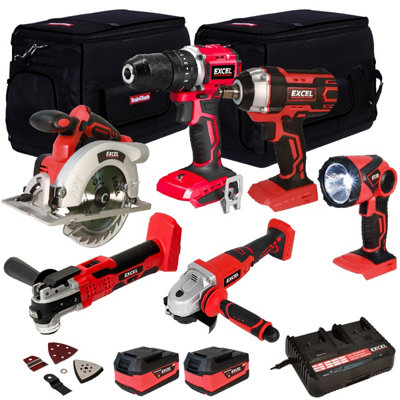 Excel 18V 6 Piece Power Tool Kit with 2 x 5.0Ah Battery & Charger EXL10196