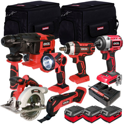 Excel 18V 6 Piece Power Tool Kit with 3 x 4.0Ah Batteries & Charger EXL8964