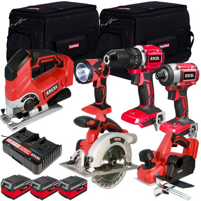 Excel 18V 6 Piece Power Tool Kit with 3 x 4.0Ah Batteries & Charger EXLKIT-16288