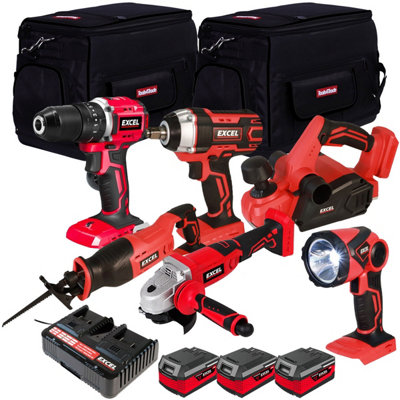 Excel 18V 6 Piece Power Tool Kit with 3 x 4.0Ah Batteries EXL10176