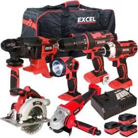 Excel 18V 6 Piece Power Tool Kit with 3 x 5.0Ah Batteries & Charger EXL8950