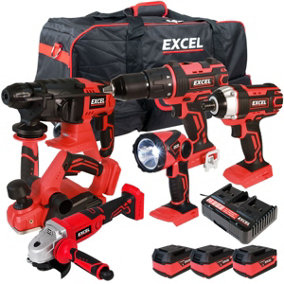 Excel 18V 6 Piece Power Tool Kit with 3 x 5.0Ah Batteries & Charger EXL8957