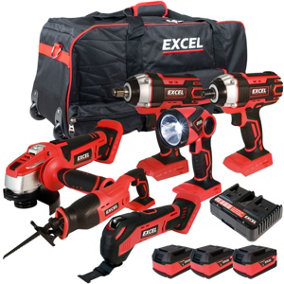 Excel 18V 6 Piece Power Tool Kit with 3 x 5.0Ah Batteries & Charger EXL8960